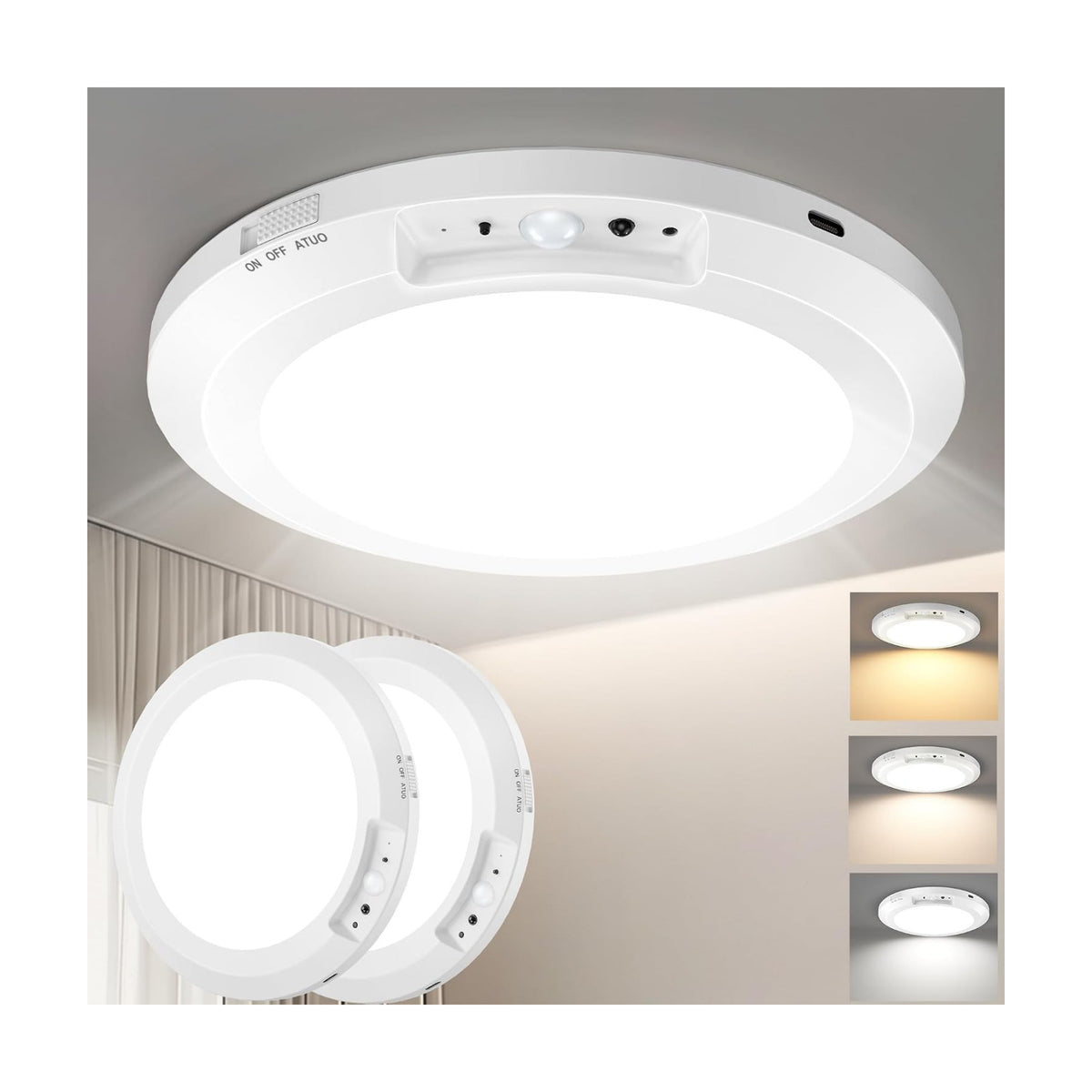 Rechargeable Motion Sensor Ceiling Light Indoor Closet Light with Remote | Battery Operated Ceiling Light with Timer