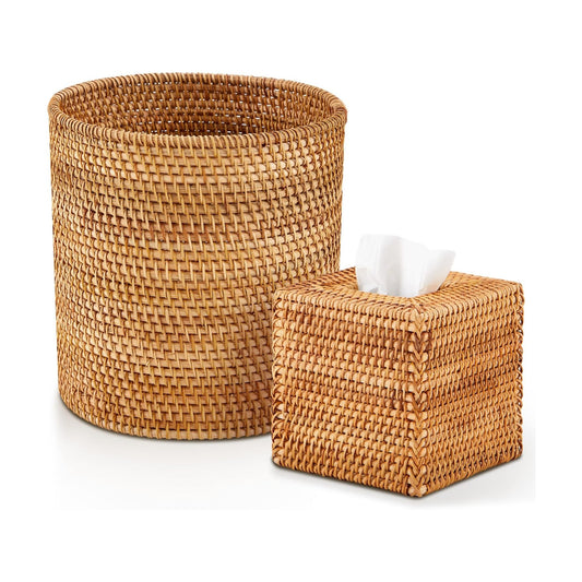 Rattan Hand Woven Basket Set Wicker Bathroom / Log Color / Set of 2