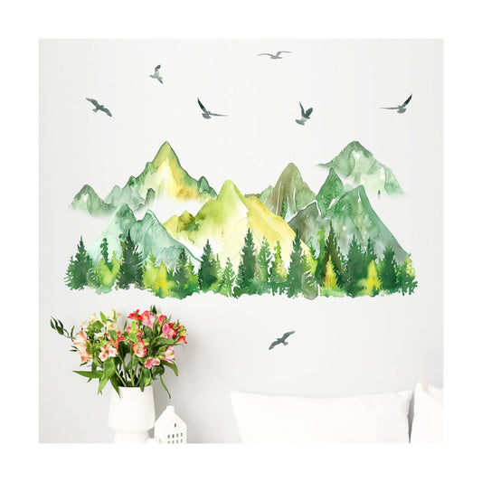 Watercolor Wall Decals Stickers / Mountain Birds / Green