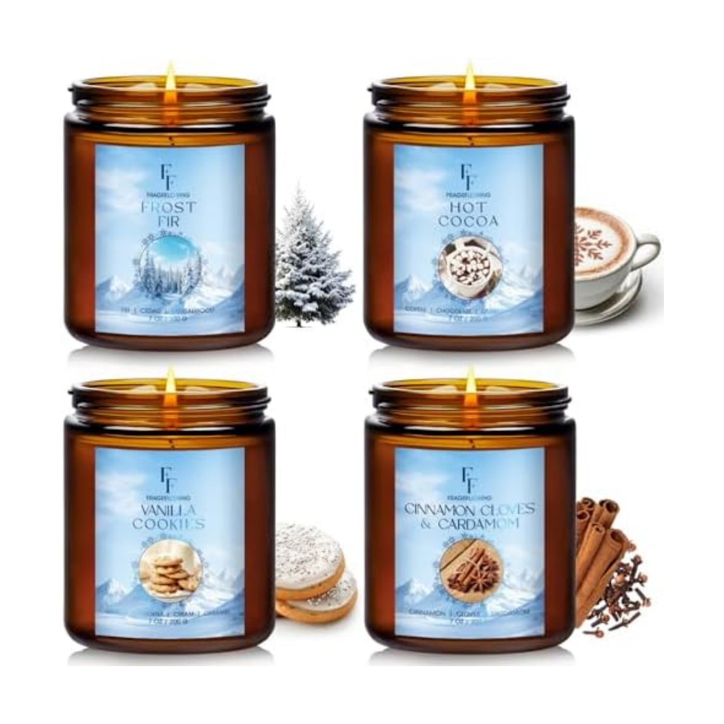 Christmas Candles, Winter Scented Candles for Home, 4 Pack Holiday Natural Soy Candles, Gifts for Women Men, Fragrance