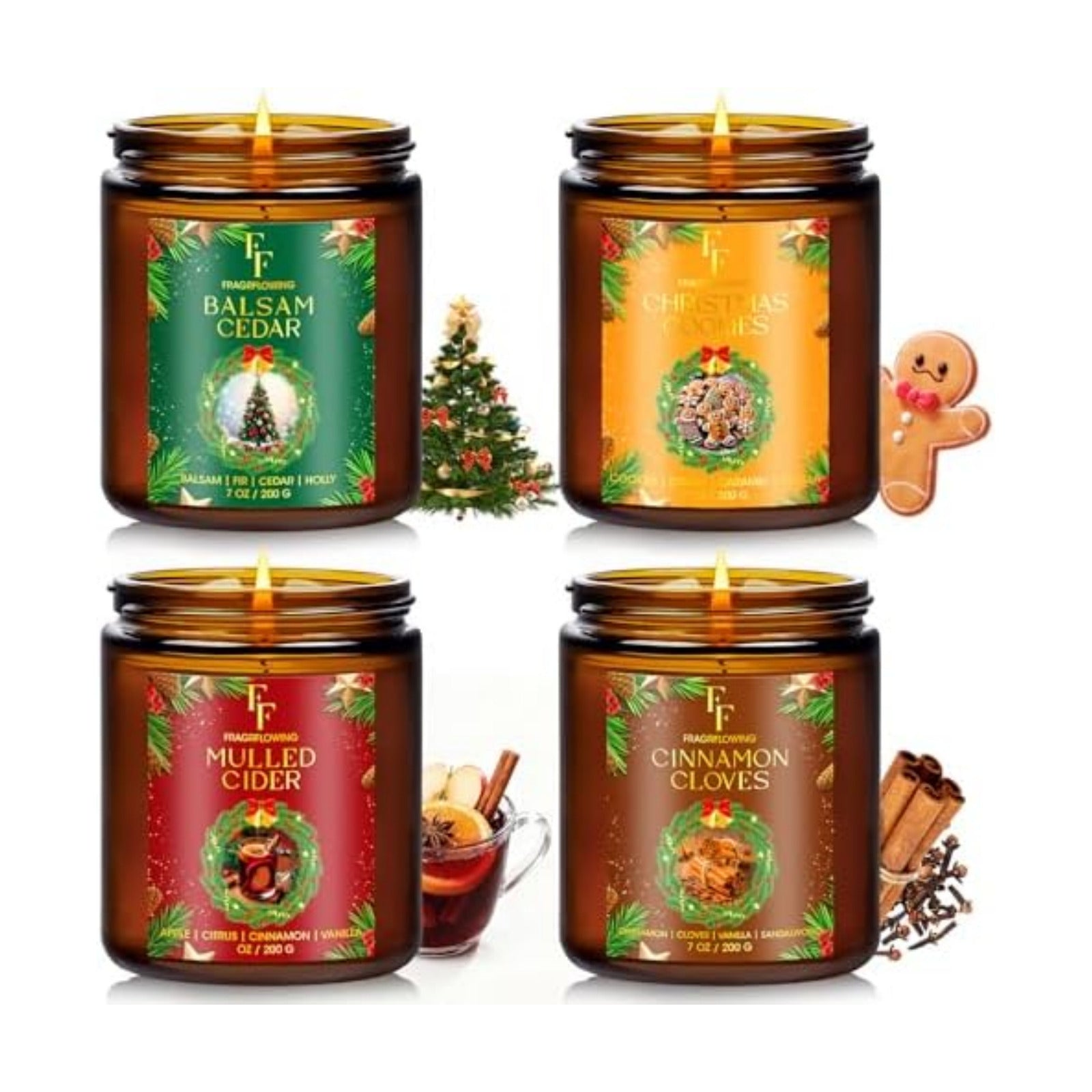 Christmas Candles Set, Scented Candles for Home, 4 Pack Holiday Natural Soy Candles, Christmas Gift for Women Men