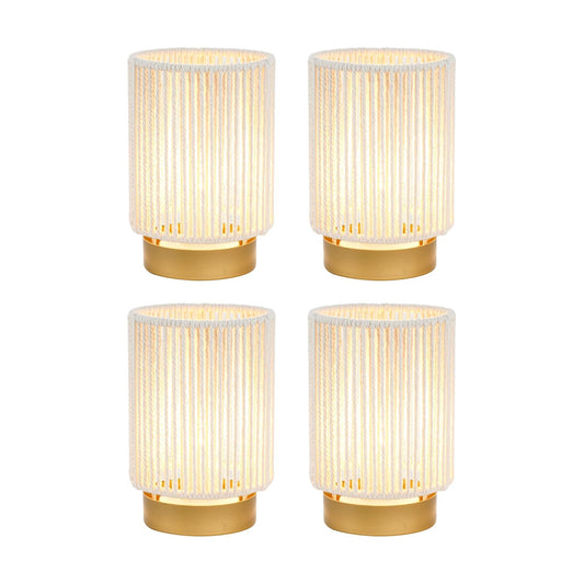 JHY DESIGN Set of 4 Braided Cotton Rope Table Lamp 6.5" Tall Battery Operated Lamp with 6 Hours Timer Beside Lamps