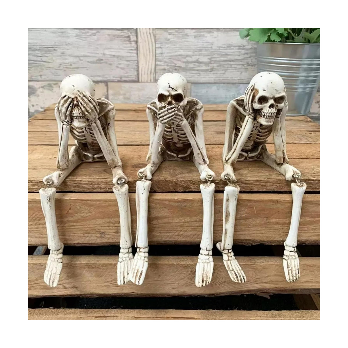 OwMell Set of 3 No Evil Skeletons Statue, Skull Figurine Gothic Home Décor