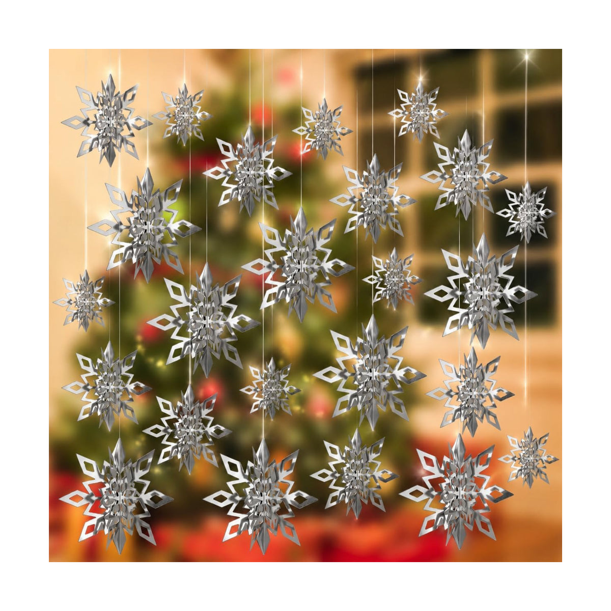 Hanging Snowflakes from Ceiling, Silver Christmas Ornaments