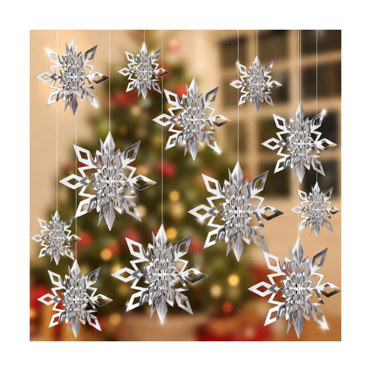 Hanging Snowflakes from Ceiling, Silver Christmas Ornaments