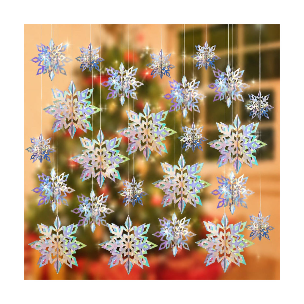 Iridescent Paper Snowflake Christmas Decoration for Trees Ceiling