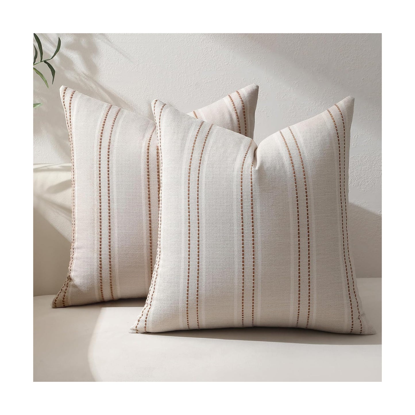 Rust Throw Pillow Covers Striped Fall Pillow Covers Textured Linen / Caramel / 20 x 20 / Set of 2
