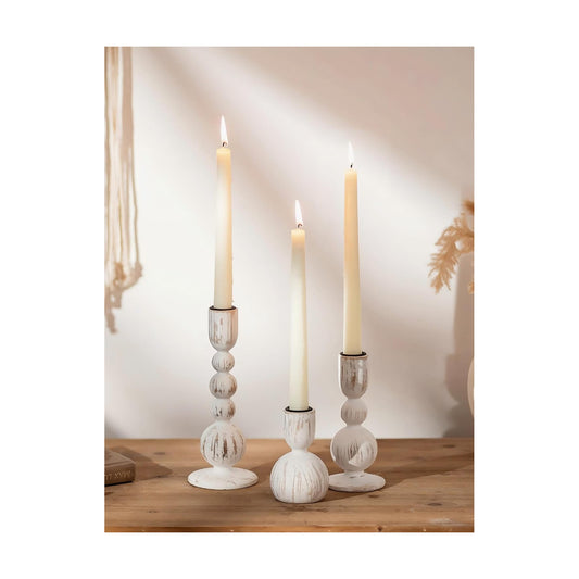 NUPTIO Wooden Taper Candle Holders, Set of 3 White Candlesticks