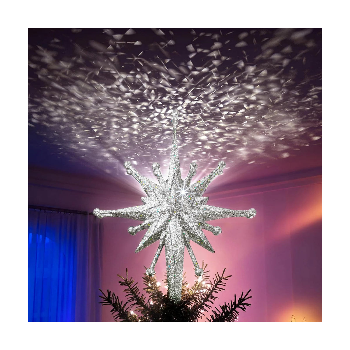 DG-Direct Christmas Tree Topper with Wide Coverage Light, Frosted Silver