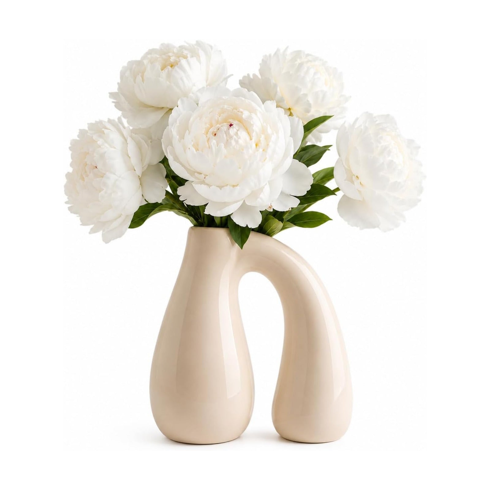Cream Ceramic Decorative Vase / White