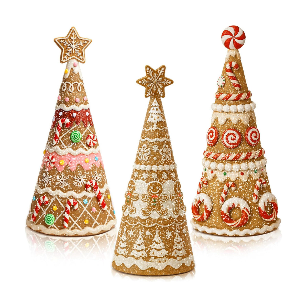 Simgoing 3 Packs Gingerbread Christmas Tree Figurines Resin Tabletop Decor