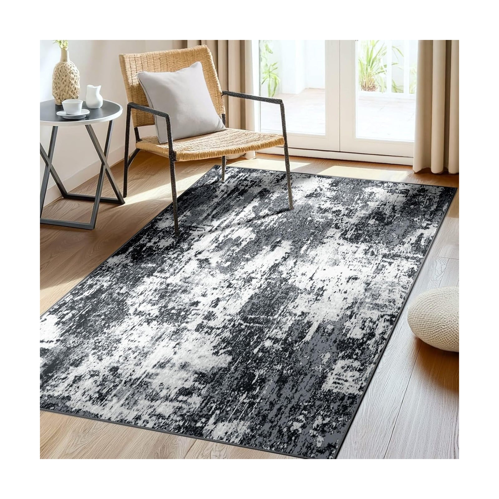 RELEANY Washable 3'x5' Abstract Area Rug for Living Room Black White