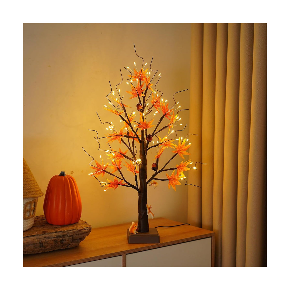 PXBJIUYA Artificial Fall Lighted Maple Tree 72 LED Thanksgiving Decorations