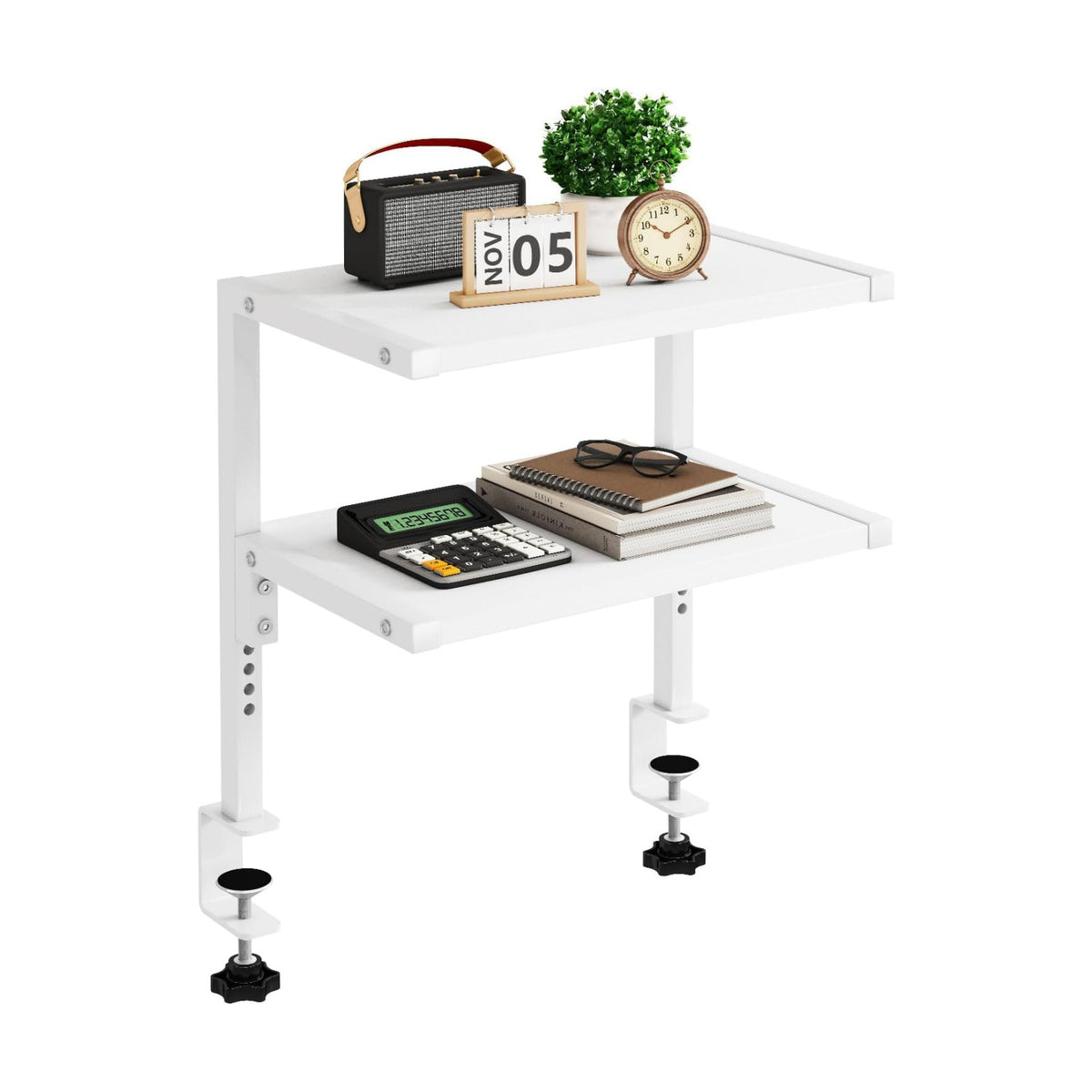 IBUYKE Clamp on Desk Organizer Shelf,Desk Extender Shelves UTMZ007W | 12.9 inches,2-Tier Adjustable Storage Shelves
