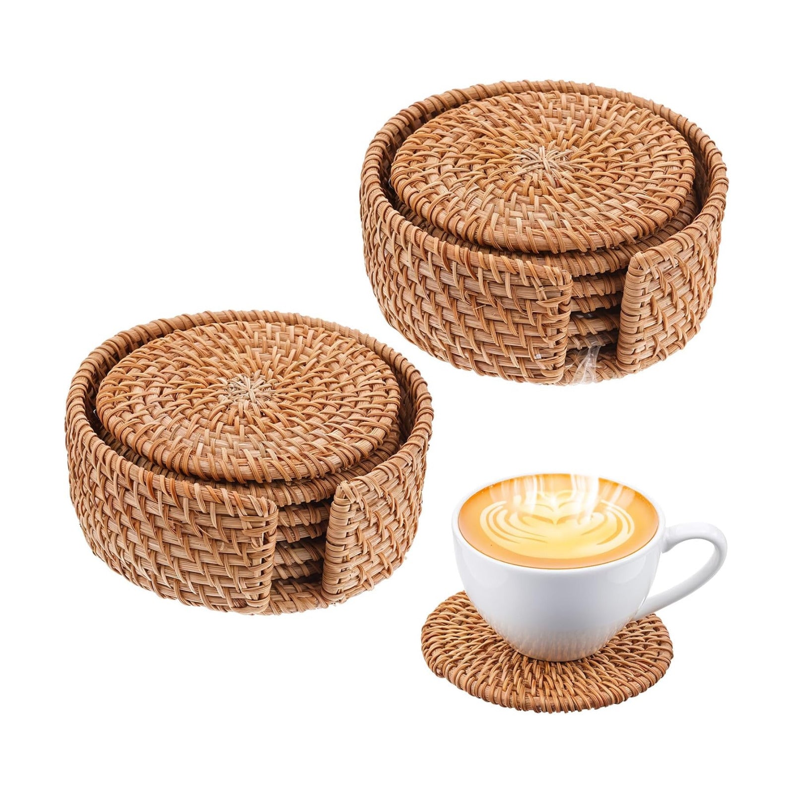 Holder / Wicker Boho Drink Coasters Set / Natural / 4 Inch / Set of 12