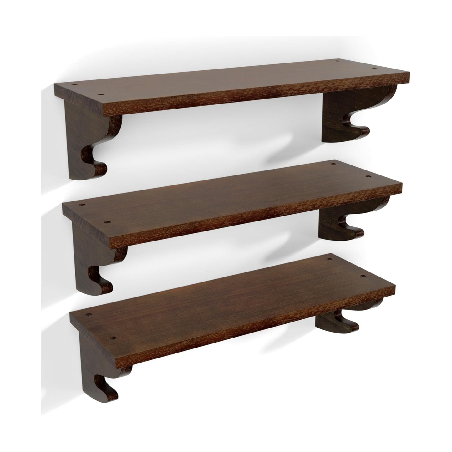 Rustic Wall Shelves / Light Walnut / 17 Inch / Set of 3