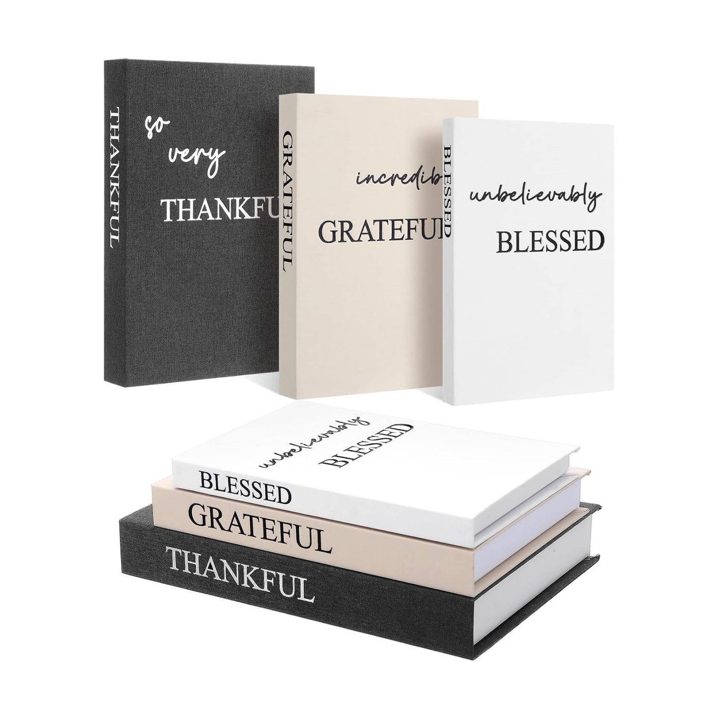 Decorative Books / Thankful Grateful Blessed / Modern / Set of 3