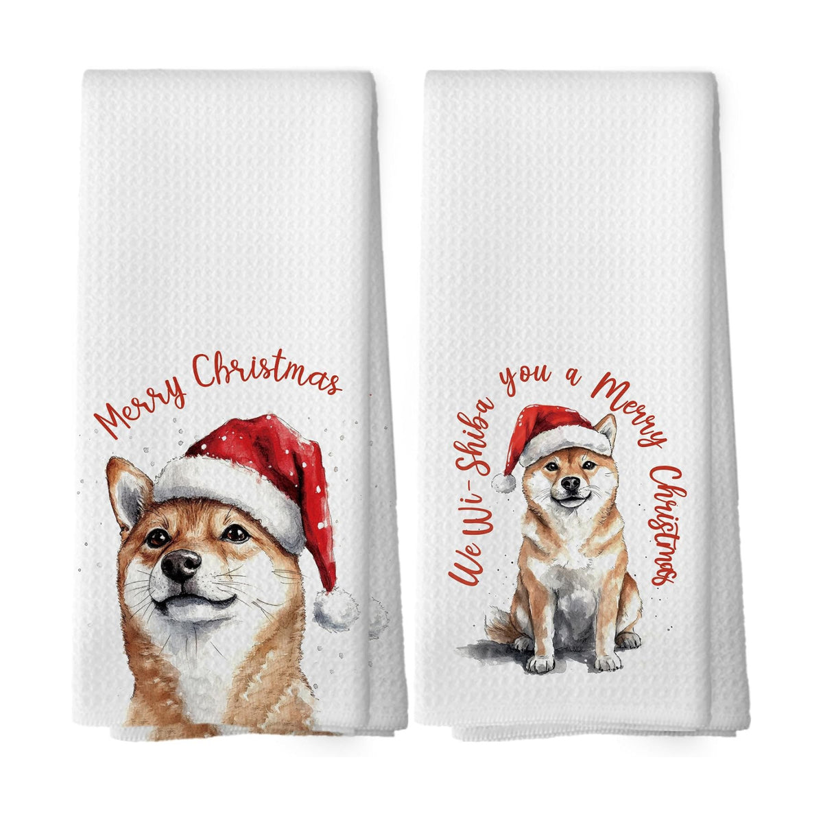 XPH Christmas Shiba Inu Kitchen Dish Towels, Funny Shiba Inu Gifts for Women, Dog Mom Lovers Gifts Hand Towels Kitchen Tea Towel Decorations, Christmas Dog Bathroom Decor, 16x24inch Set of 2