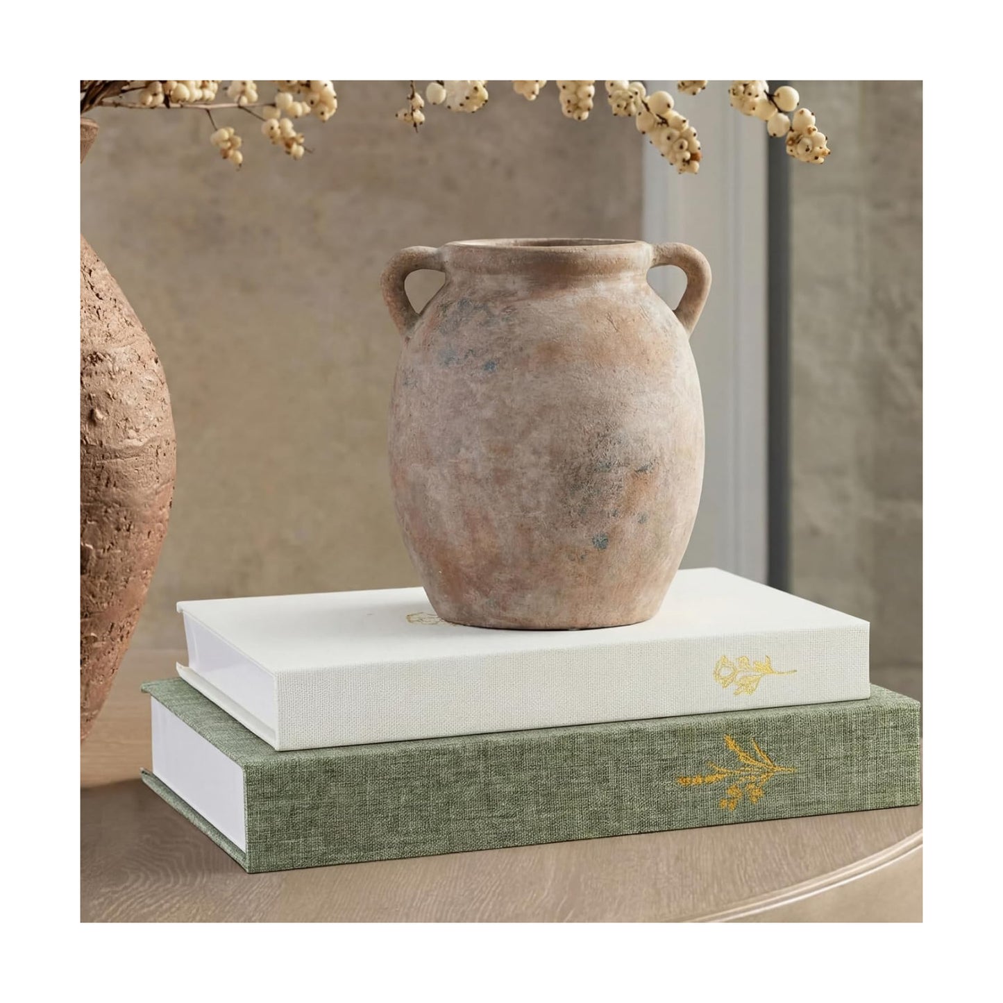 Aesthetic Decorative Books Linen Boxes Coffee Table Bookshelf Mantle / Sage Green Beige / Set of 2
