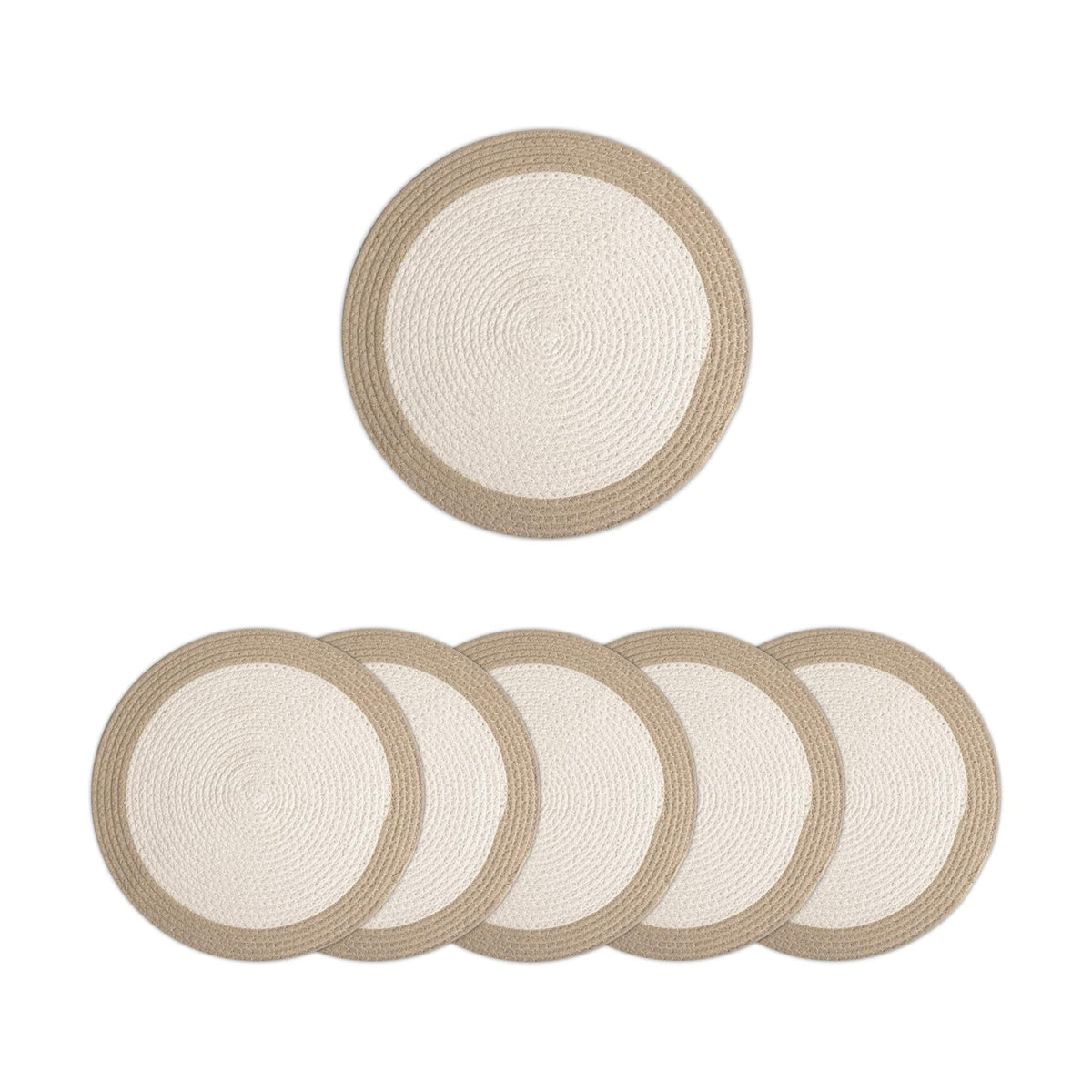 Encasa XO Placemats, Round Cotton Dining Table Mats 13" | Off White & Beige, Handcrafted Ribbed Texture | Heat