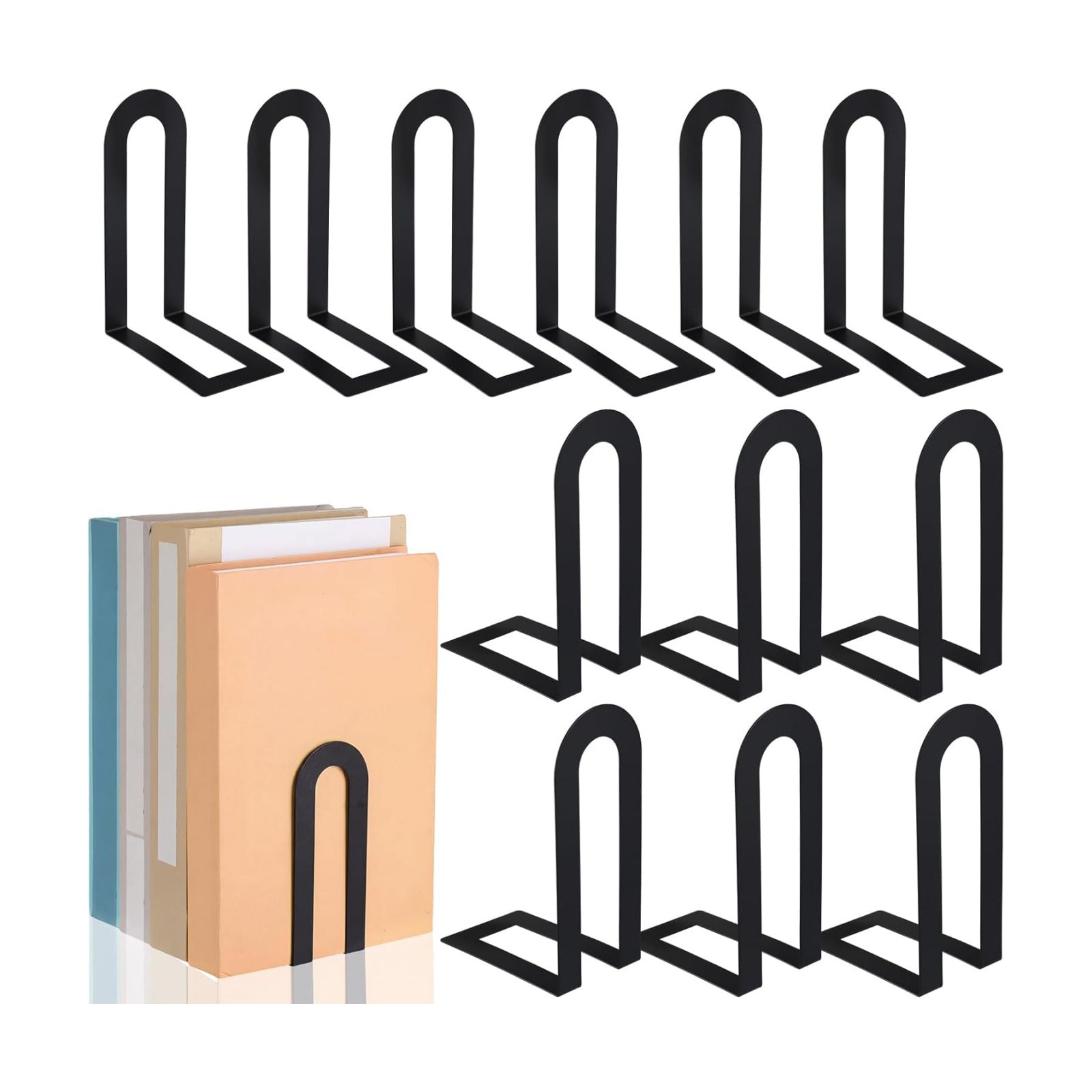 Modern Metal Book Ends / 5.5*3.75*2.25inch / Black / Set of 12