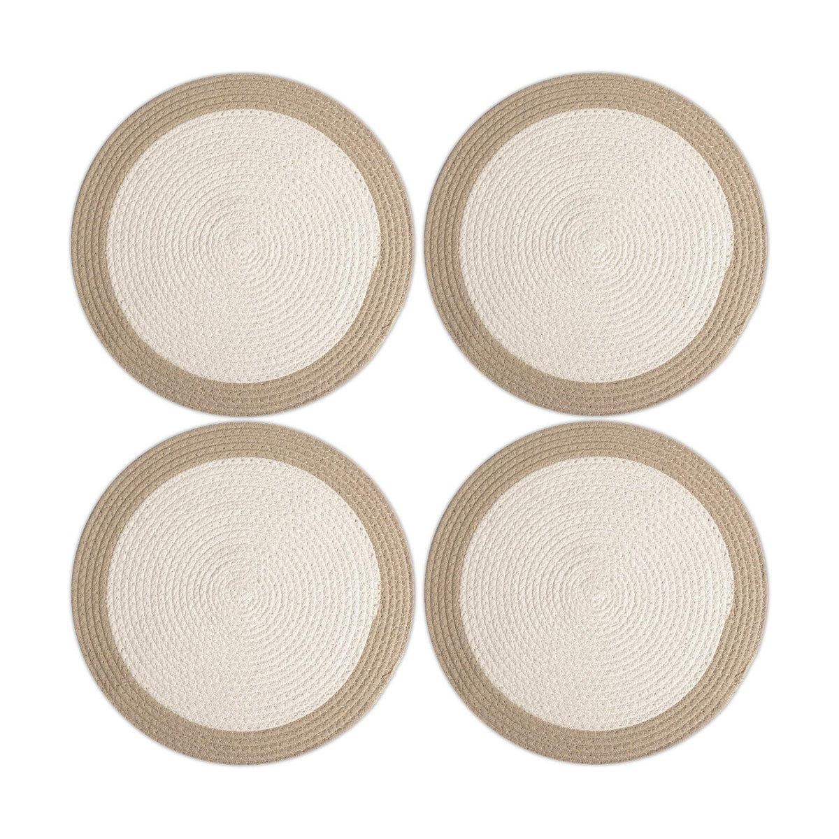 Encasa XO Placemats, Round Cotton Dining Table Mats 13" | Off White & Beige, Handcrafted Ribbed Texture | Heat