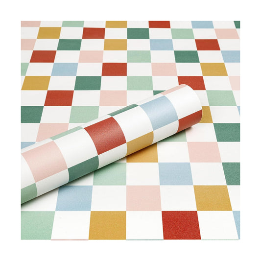 Checkered Wallpaper Peel and Stick Retro Grid Pattern Contact / 17.5 x 10 / Ft / Coloful Checkered
