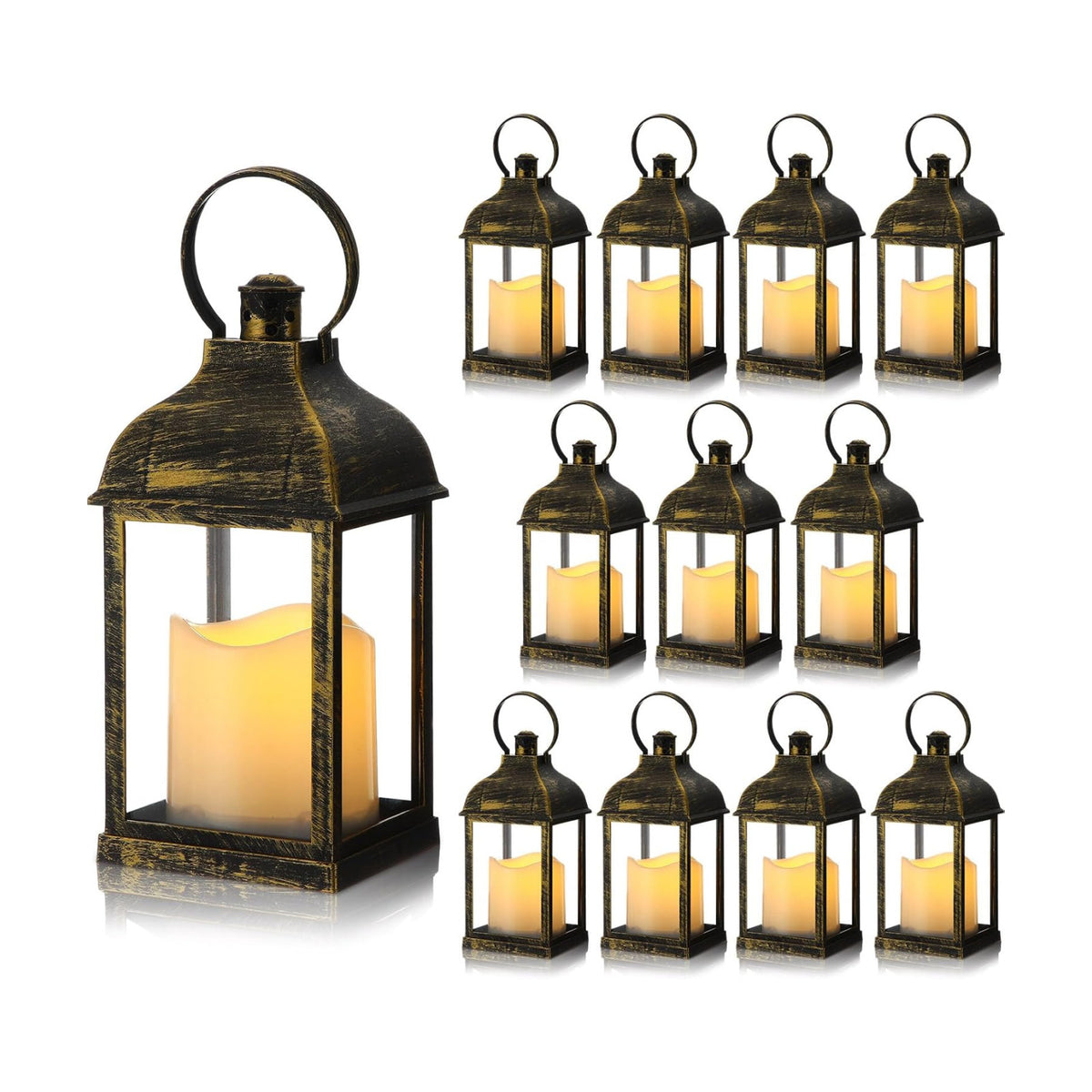 12 Pack 10 Inch Bronze Decorative Candle Lantern Bulk LED Flameless | Lanterns Centerpiece Battery Powered Flameless
