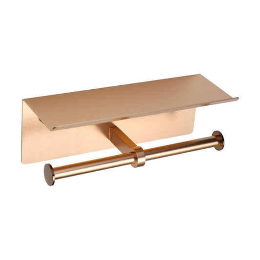 Rose Gold Toilet Paper Roll Holder with Shelf Wall Mounted for Bathroom (Rose Gold, Double Head)
