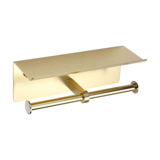 Brushed Gold Toilet Paper Roll Holder with Shelf Wall Mounted for Bathroom (Brushed Gold, Double Head)