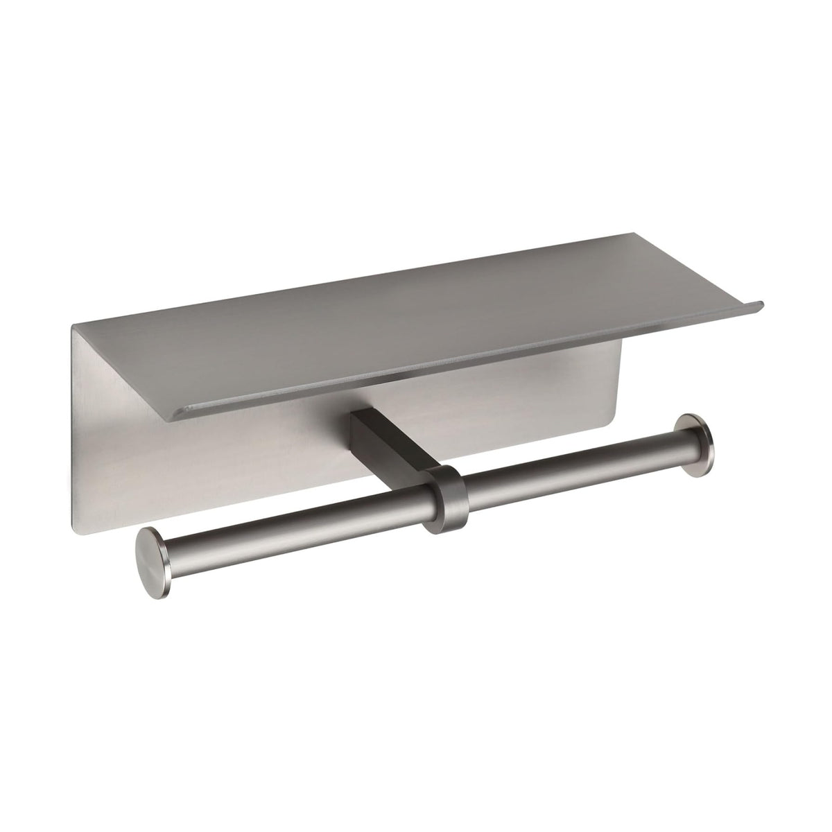 Brushed Nickel Toilet Paper Roll Holder with Shelf Wall Mounted for Bathroom (Brushed Nickel, Double Head)