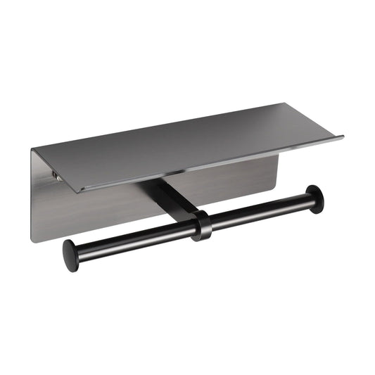 Grey Toilet Paper Roll Holder with Shelf Wall Mounted for Bathroom (Grey, Double Head)