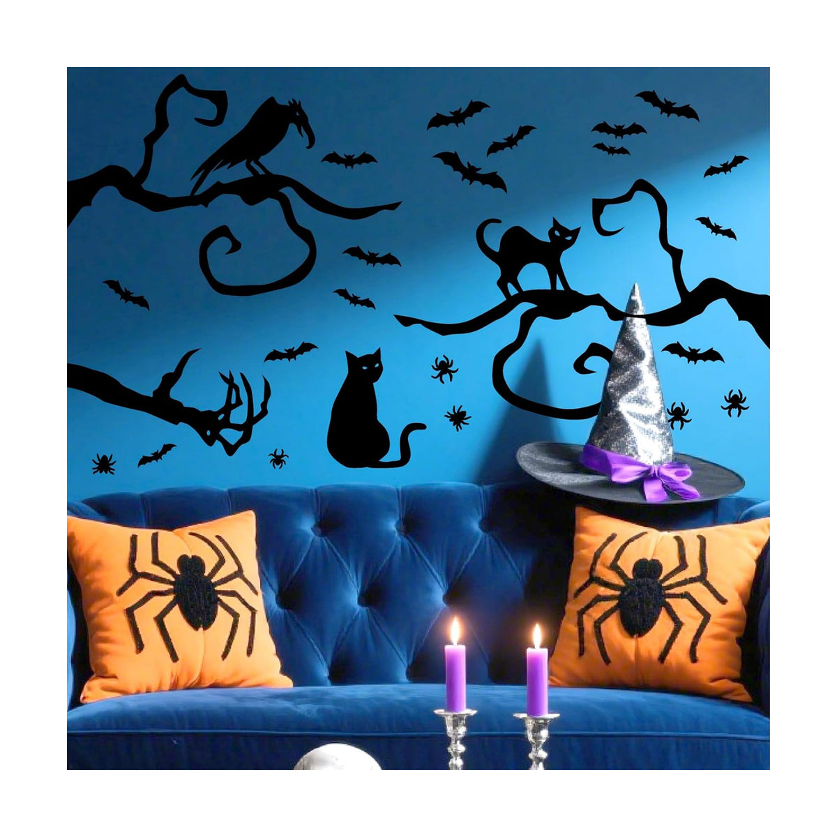 Tree Branch Bat Wall Stickers Halloween Vinyl Black Cat Crow Window Decals