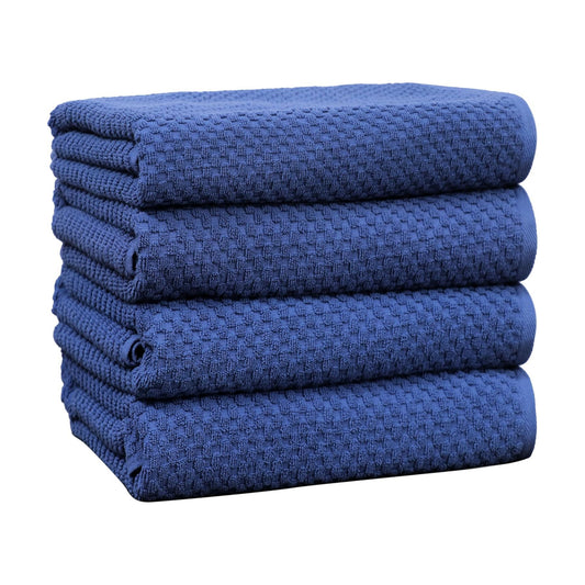 COTTON CRAFT Euro Spa Waffle Weave Bath Towels - Set of 4 Blue Towels | Pure 100% Ringspun Cotton Oversized Luxurious