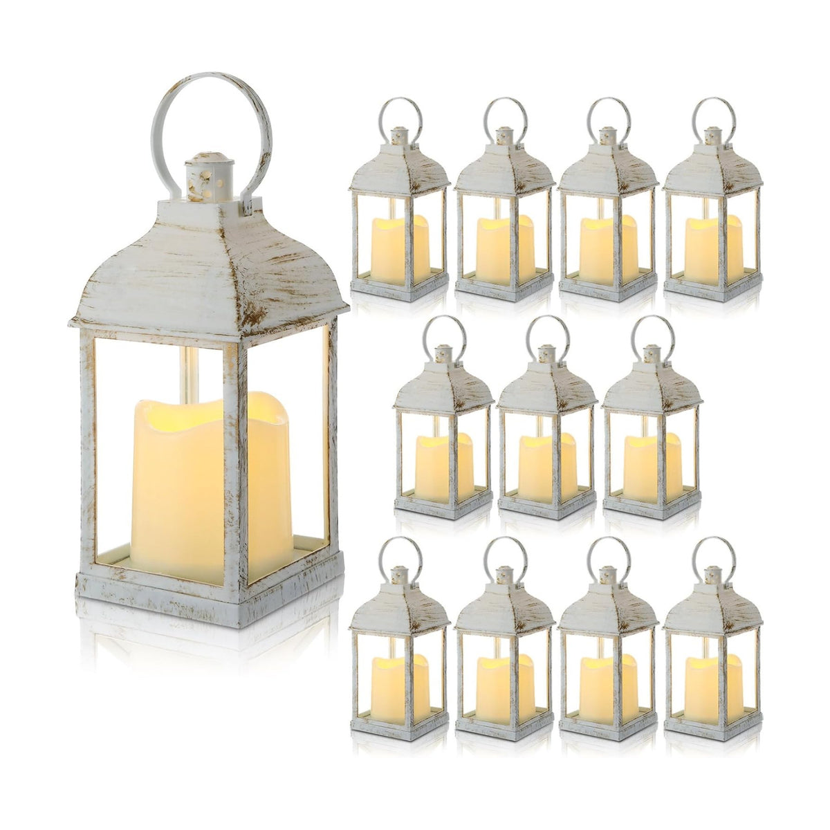 12 Pack 10 Inch White Decorative Candle Lantern Bulk LED Flameless | Lanterns Centerpiece Battery Powered Flameless