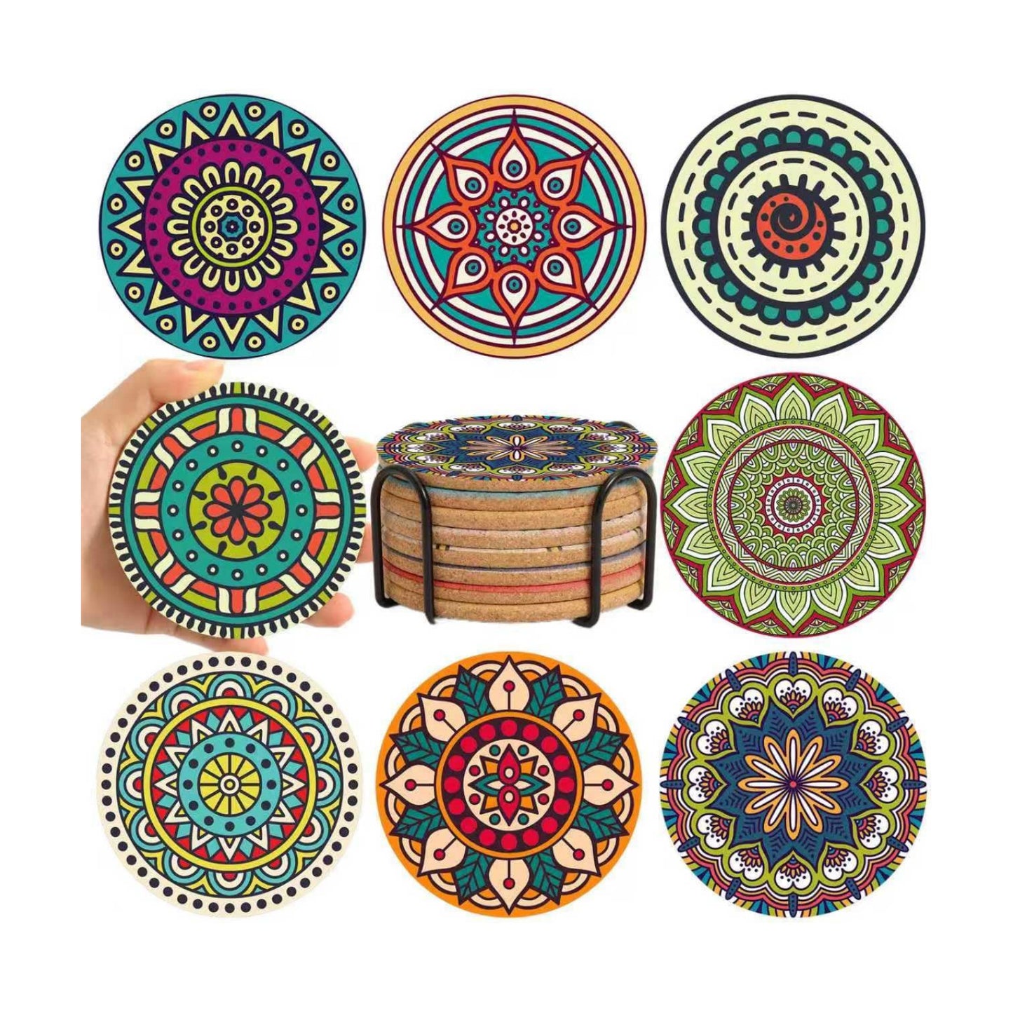 Holder / Round Boho Coasters for Drinks / Mandala Coasters4 / Set of 8