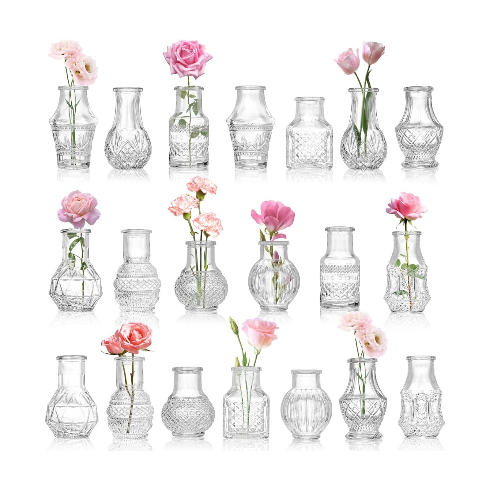 Vintage Mini Glass Vase Set Bulk / Clear / Set of 20