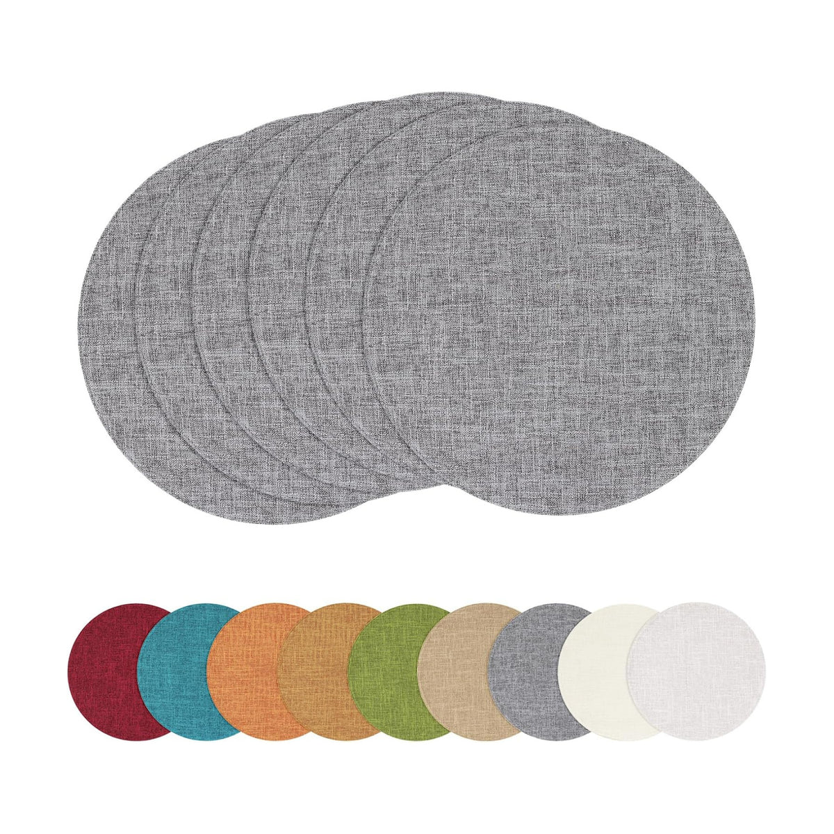 Cotton Linen 15 Inch Round Cloth Place mats, Set of 6, Dark Grey | Washable Table Mats, Heat Resistant, Reversible