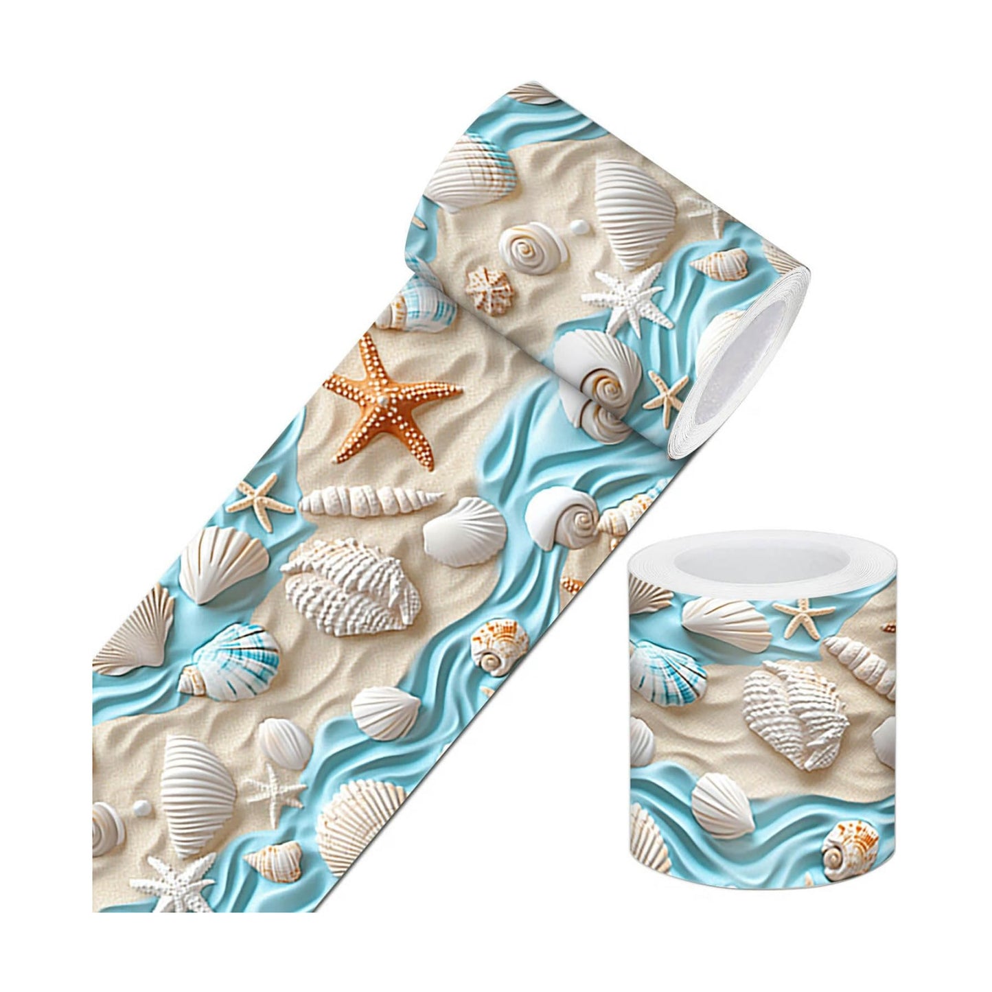 Gold Seashell Starfish Sand Peel and Stick Wallpaper Border Self / Seashells Sand / Blue / 4 x 196