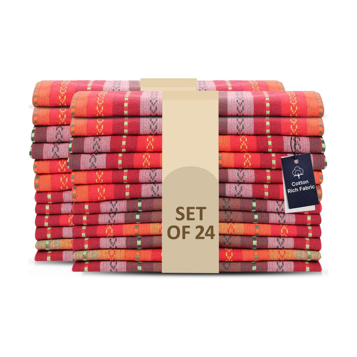 LFH Home Cotton Rich Cloth Salsa Napkin Set of 24 Valentine’s Day Romantic Red Washable Soft Durable Striped Table