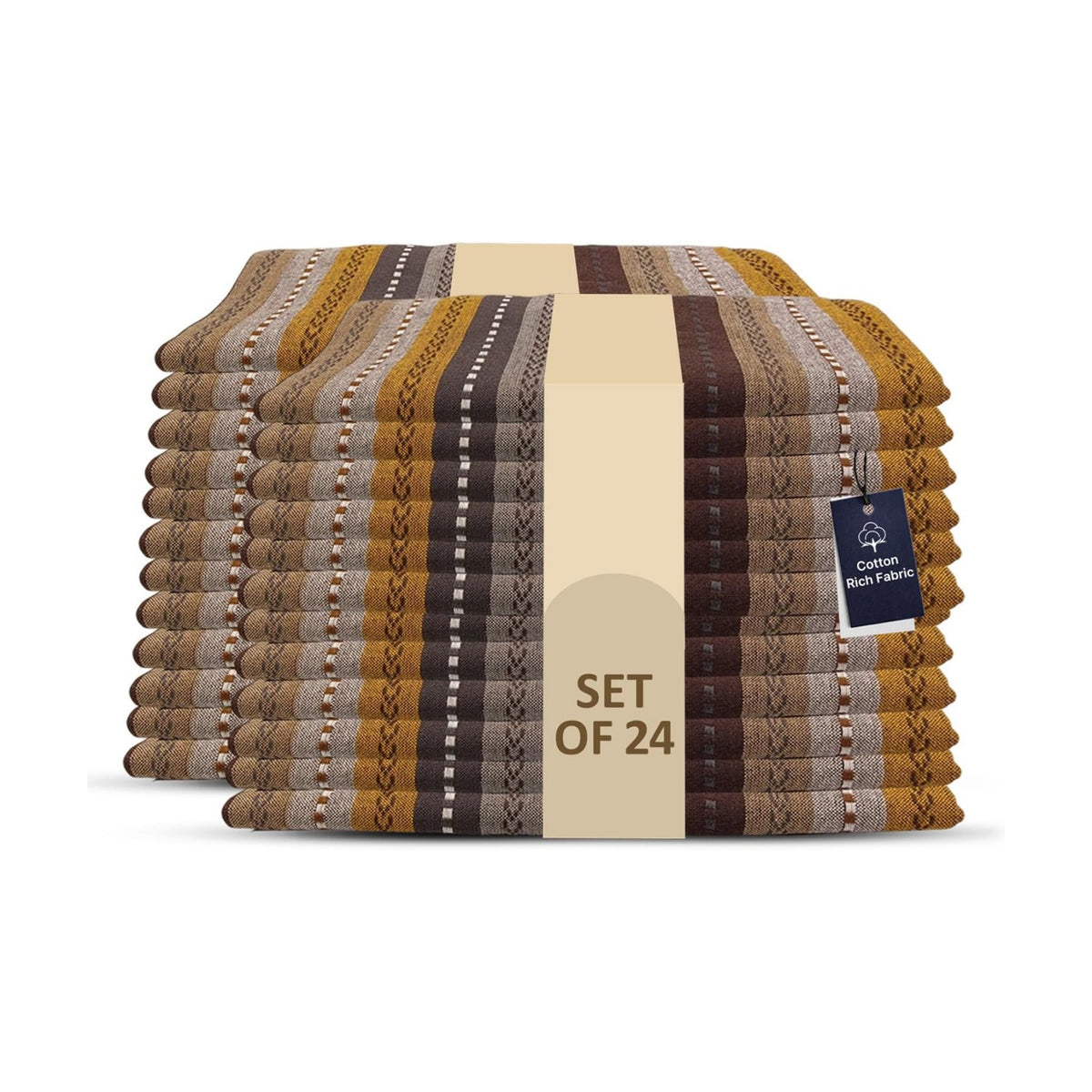 LFH Home Cotton Rich Cloth Salsa Napkin Set of 24 Washable Soft Durable Striped Table Napkins for Dining Wedding, Daily