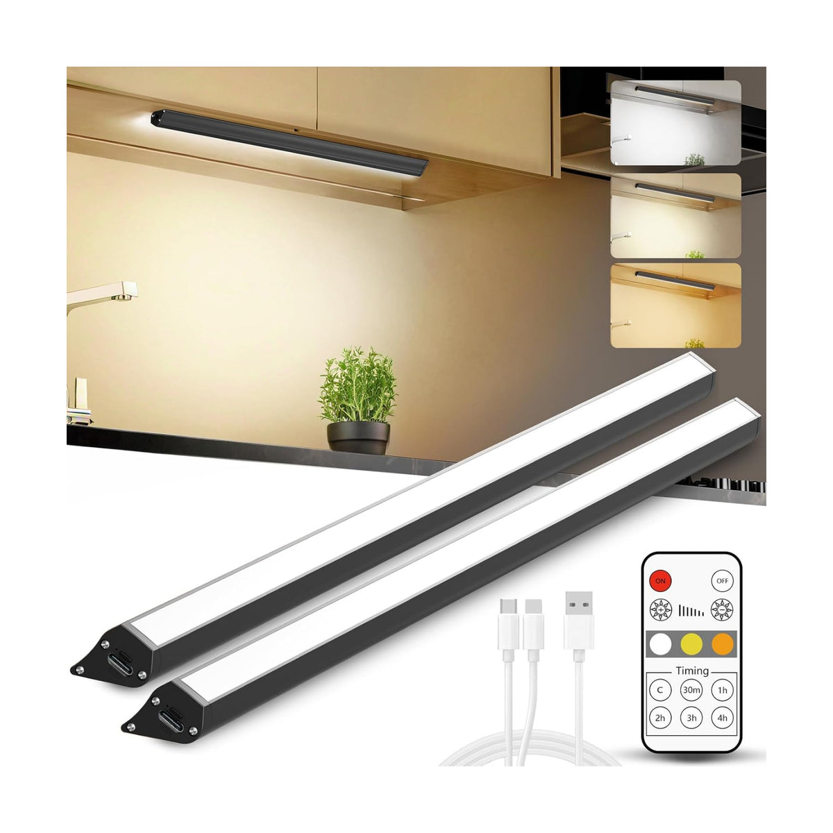 Under Cabinet Lighting Wireless, 2400mAh Rechargeable Cabinet Light, Battery Operated, Magnetic, Stick on, 106 LED