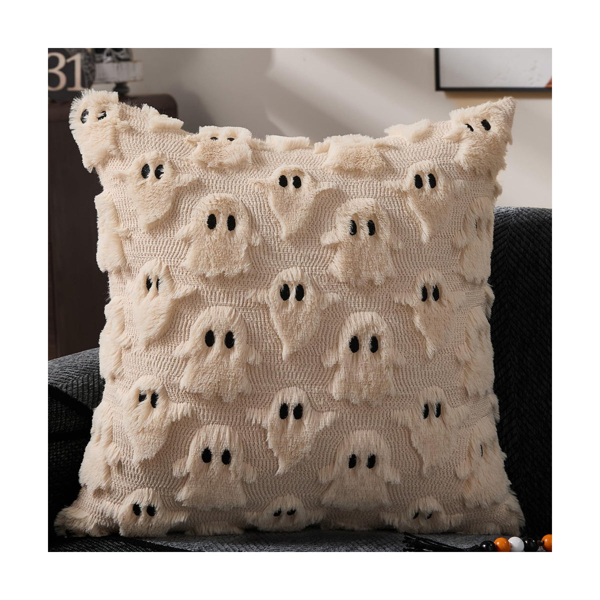 DFXSZ Halloween Pillow Covers 16x16 Beige Ghost Plush Halloween Decor095B16
