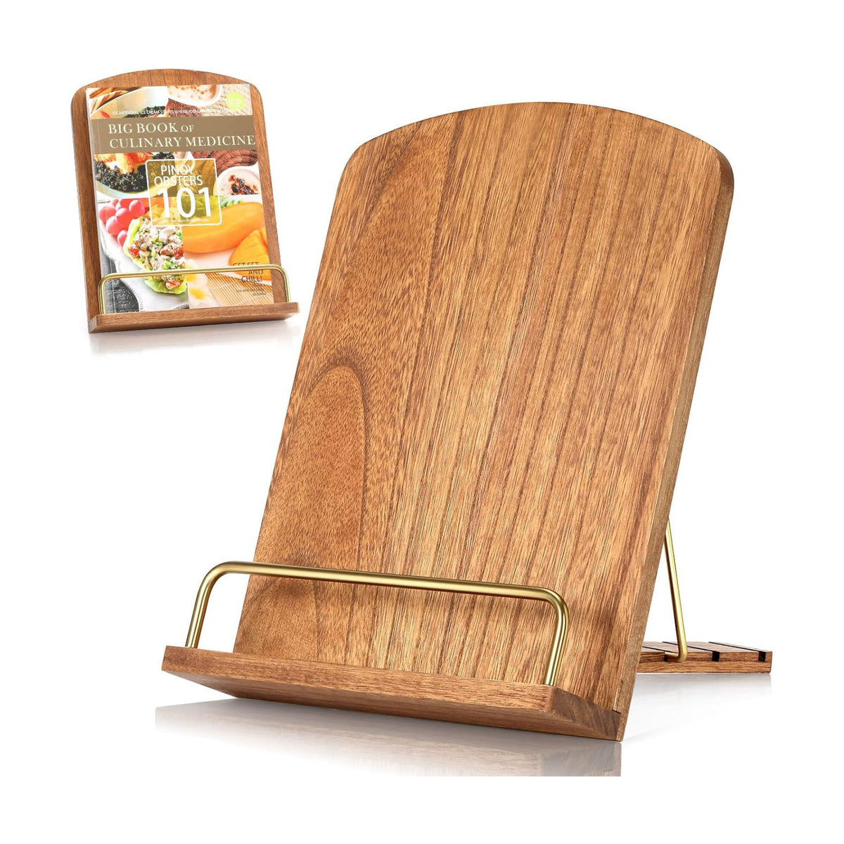 Cookbook Stand for Kitchen Counter Decor - Adjustable Cookbook Holder | 9"L×11"H Wooden Cook Book Stand, Recipe Book