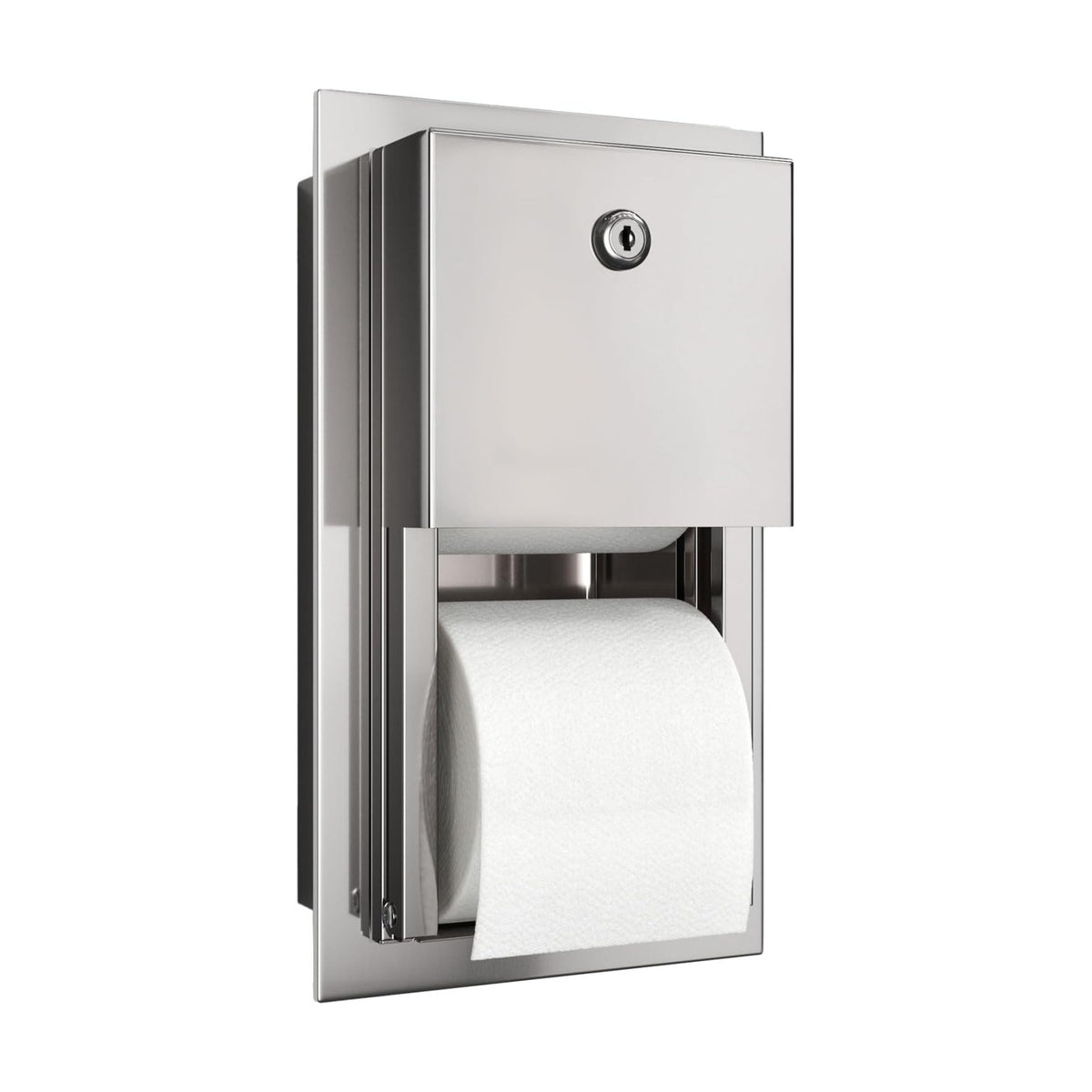 Recessed Commercial Toilet Paper Dispenser, 2 Roll Stainless Steel Toilet Paper Holder. Wall Mount, Locking Tissue