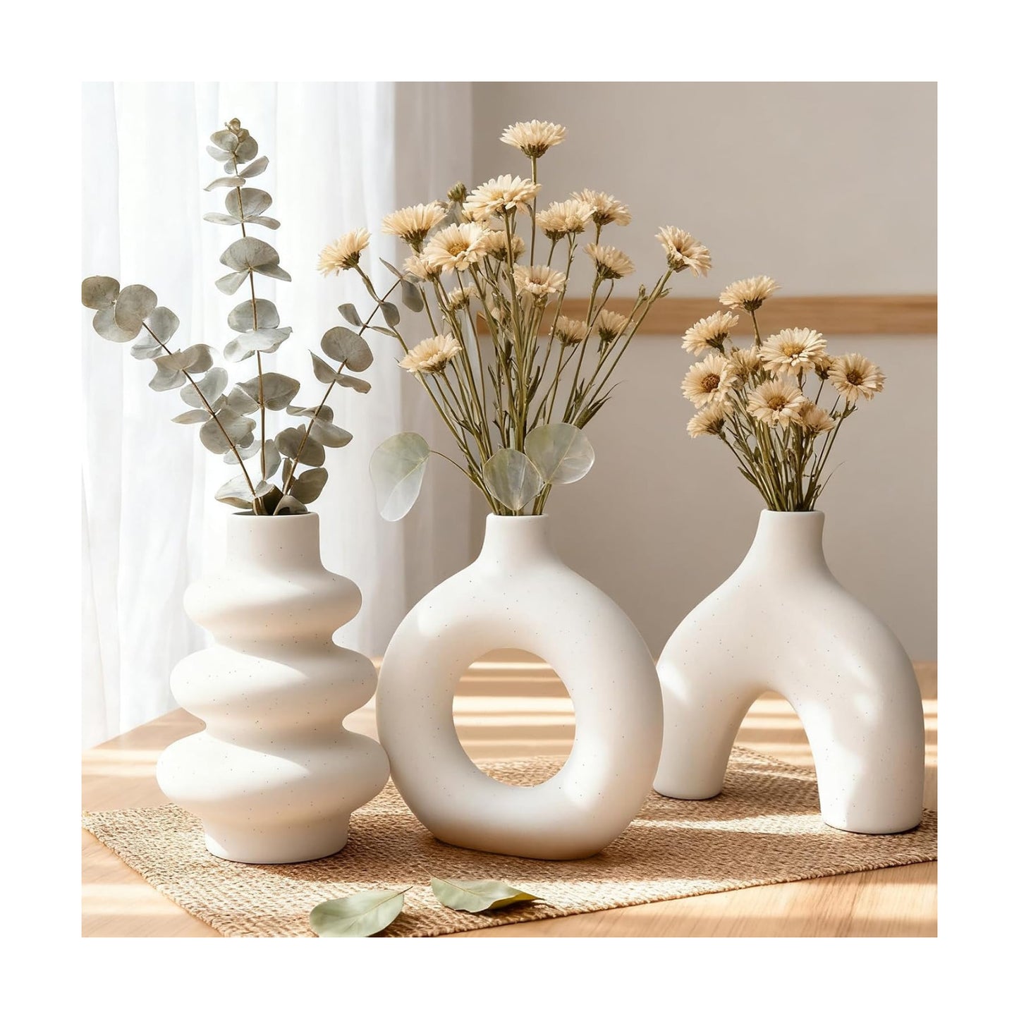 Large Ceramic Modern Flower Vase / White / Set of 3