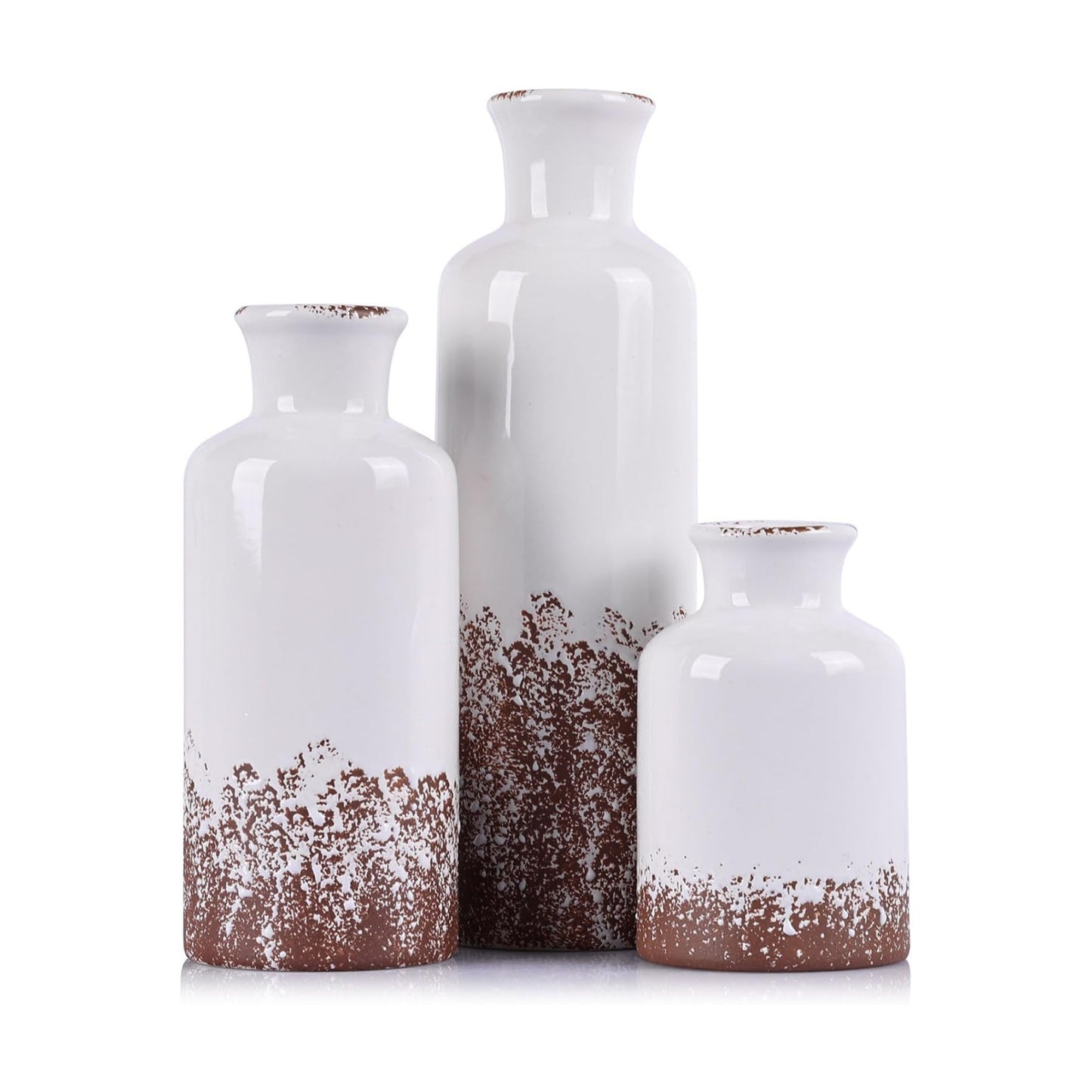 Gray Ceramic Vase Set - 3 Grey Small Vases, Farmhouse Country Flower Vase Home Decor, Living Room Decoration, Table