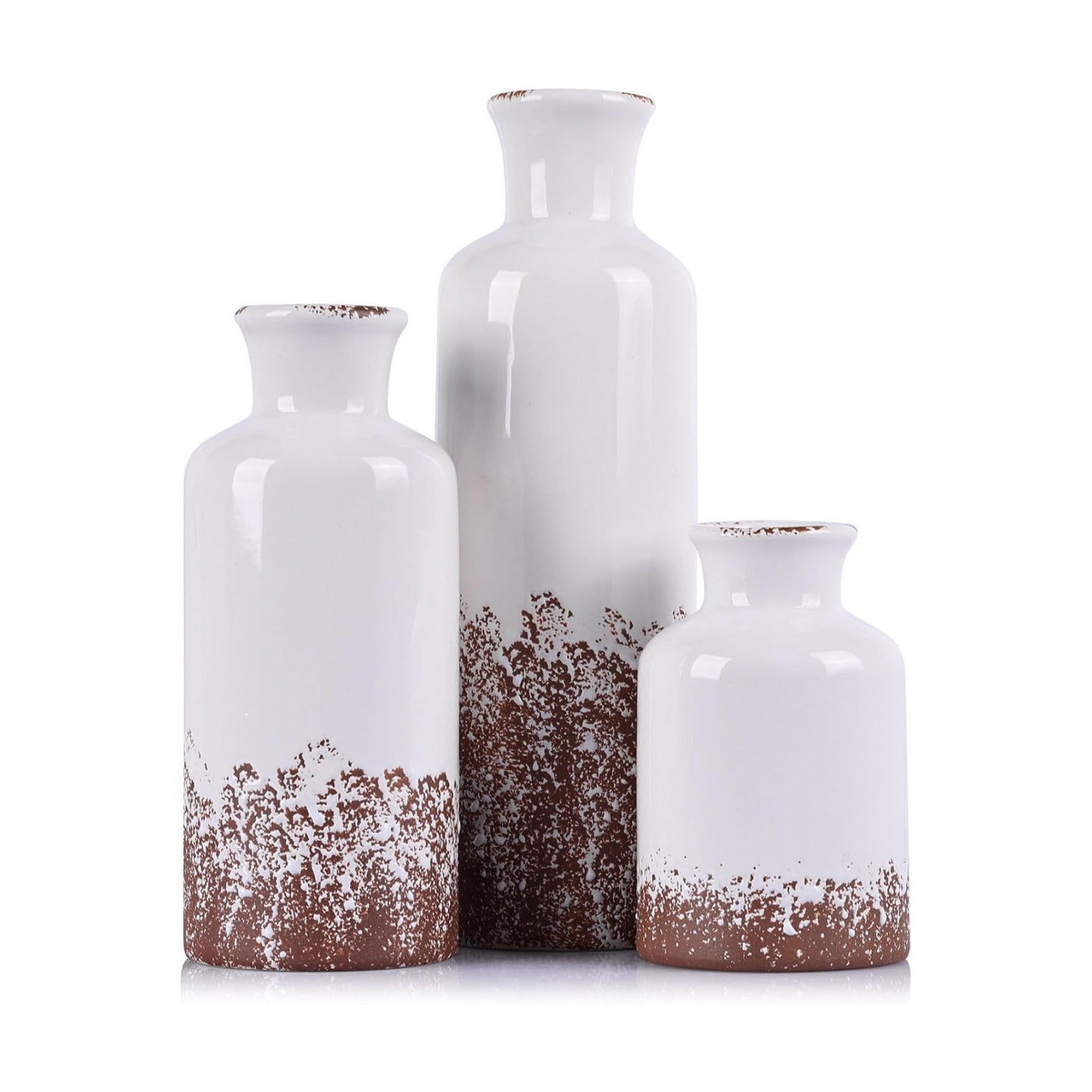 Gray Ceramic Vase Set - 3 Grey Small Vases, Farmhouse Country Flower Vase Home Decor, Living Room Decoration, Table