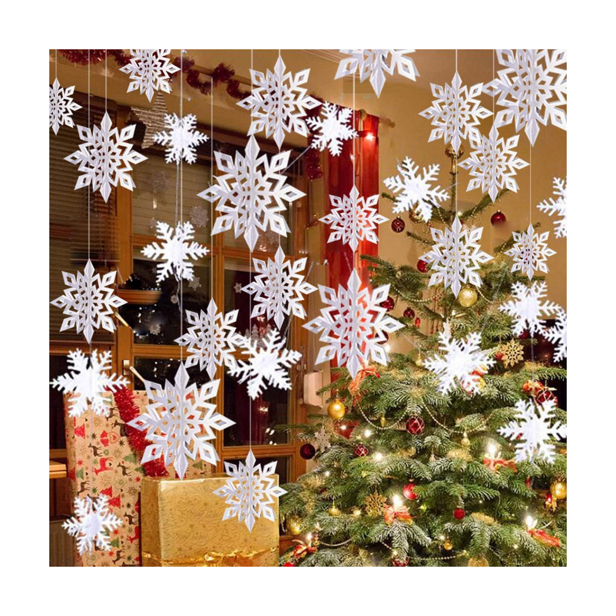 Snowflakes-Christmas Tree Decorations, Snowflake Ornaments for Tree, 12PCS3D Snowflakes Garland for Christmas Tree Indoor Home Decor, Snow Flake Stars Winter Wonderland Party Supplies