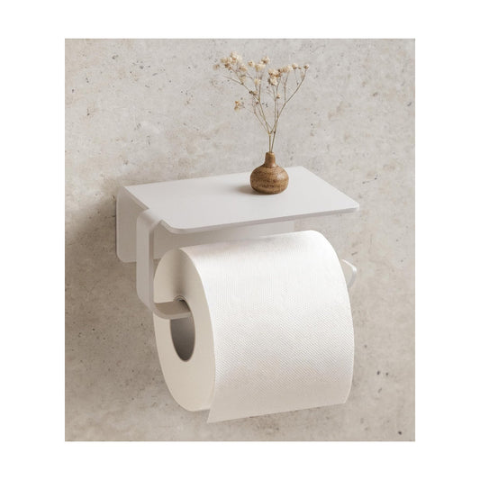KAZAI. Toilet Paper Holder Wall Mount No Drill | Adhesive Toilet Paper Holder with Shelf | Bathroom Tissue Holder
